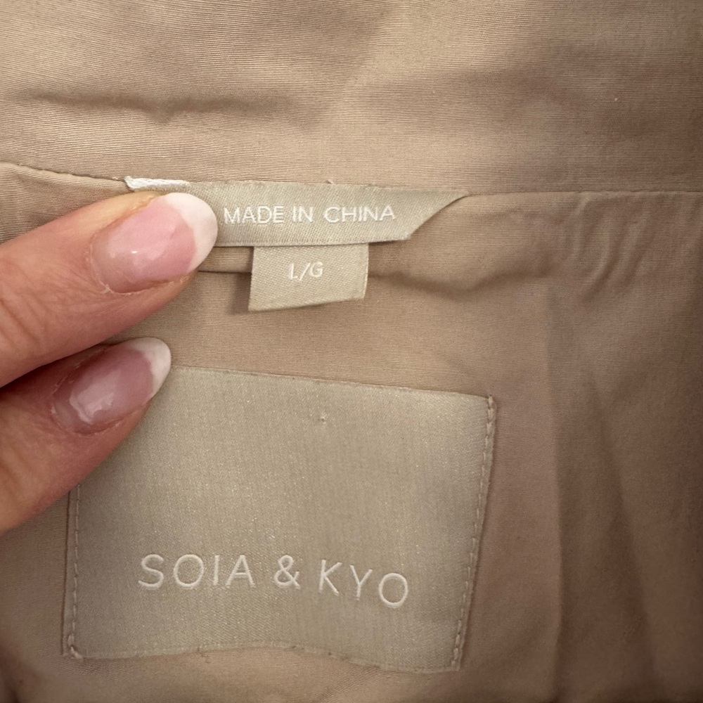 Soia and kyo trench coat jacket size L tan khaki utility jacket pockets safari - Picture 5 of 8